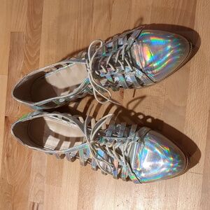 Iridescent lace up loafers